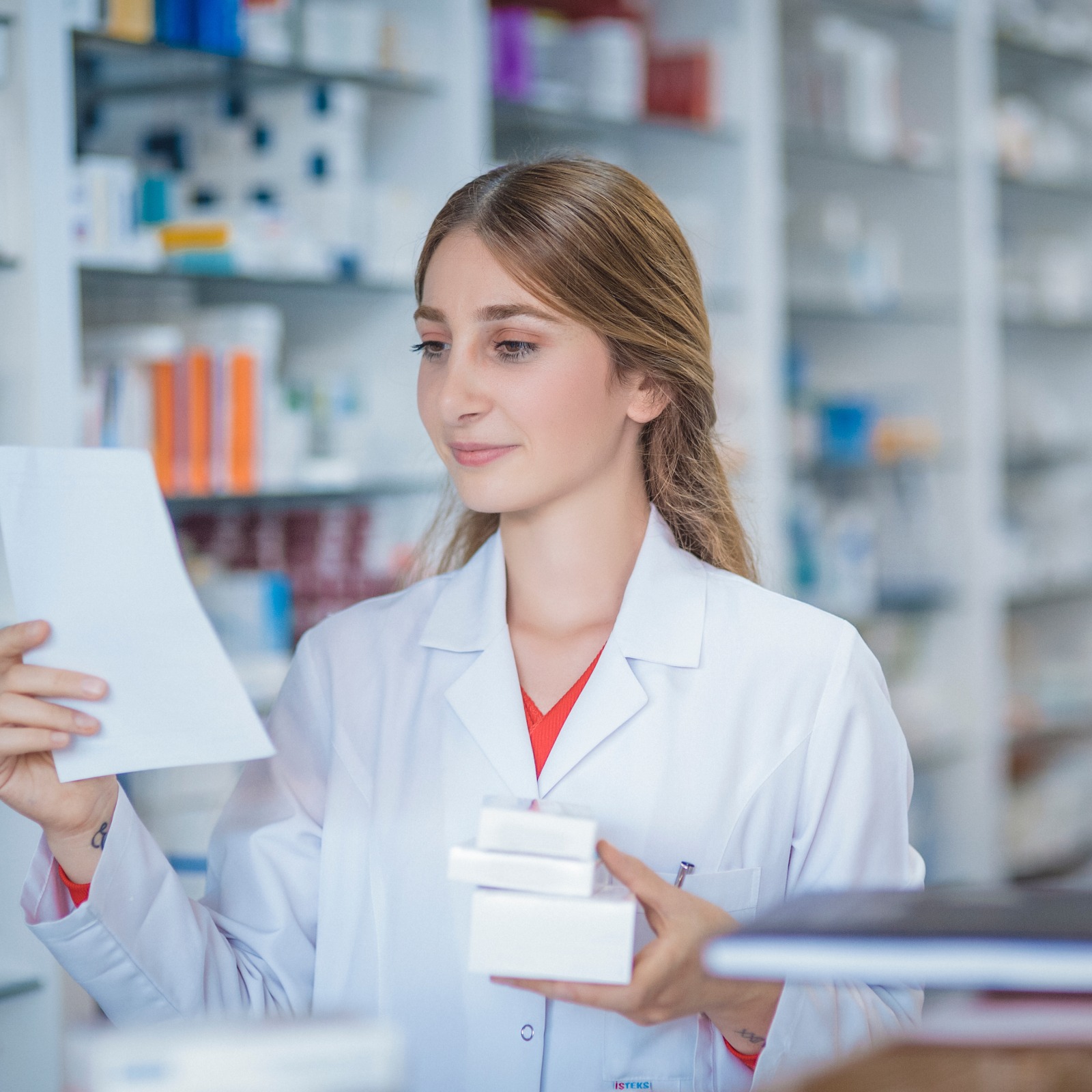 Pharmacist holding medicine